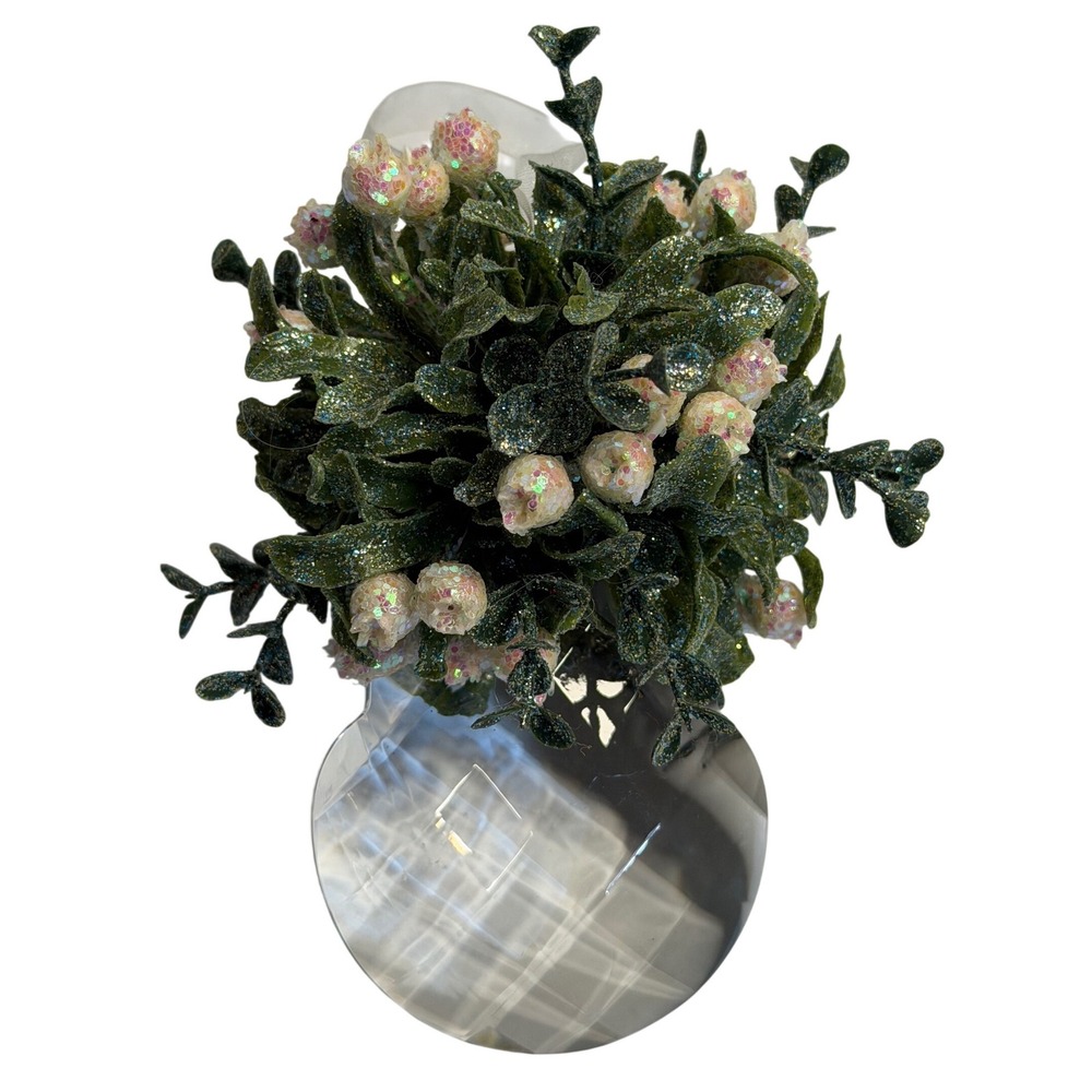 VTG‎ Crystal Mistletoe Ornament Green White Iridescent Glitter Christmas Decor
